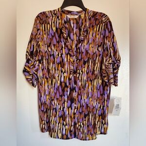 TanJay (Peter NYGARD) Purple, Yellow and Brown Patterned Blouse